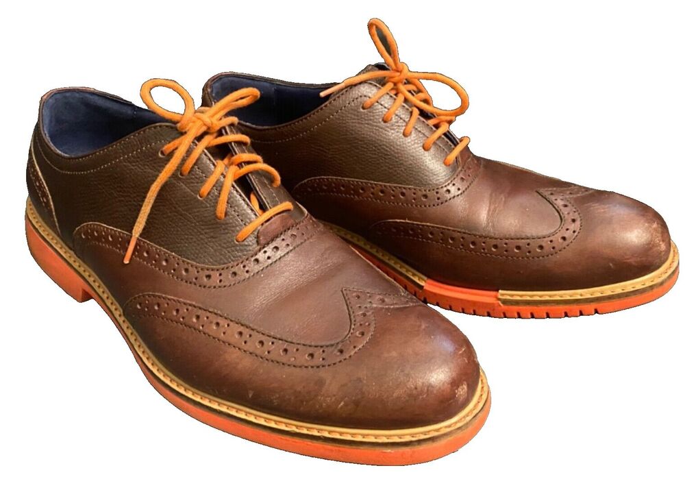 Cole Haan Men's 9M Wing Tip Great Jones Oxford Shoes Leather Brown Orange